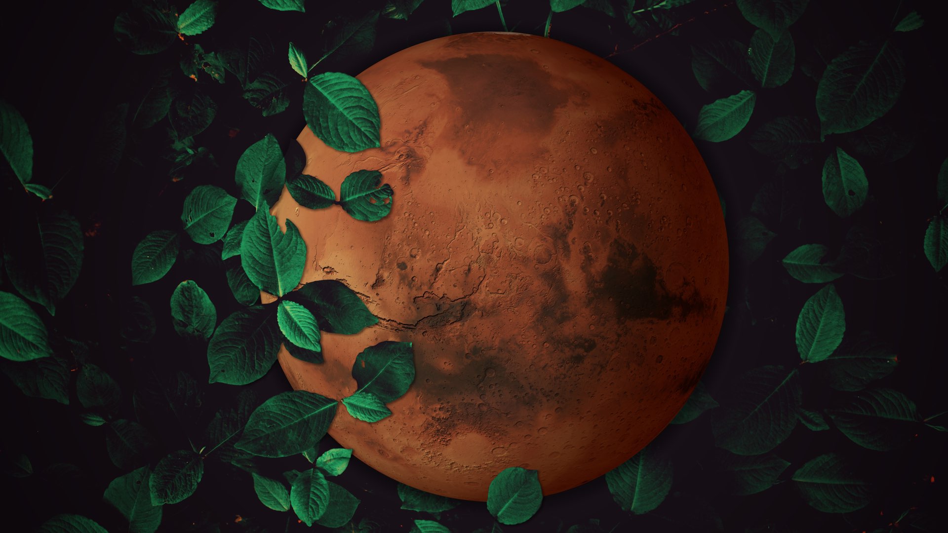 Planet Mars covered in green vines.