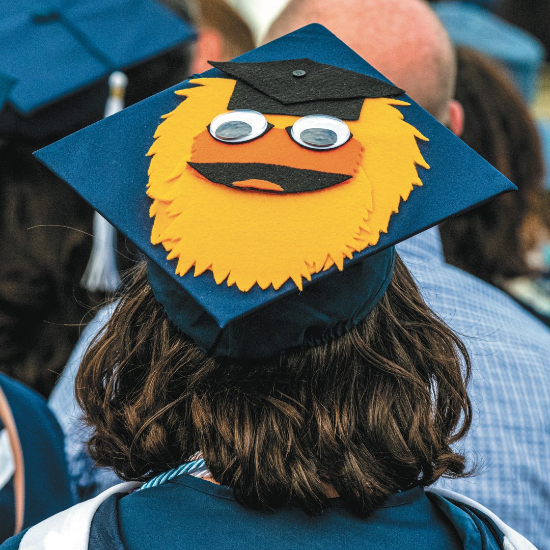 Cap decorated with a felt picture of Gritty, the Flyers’ mascot