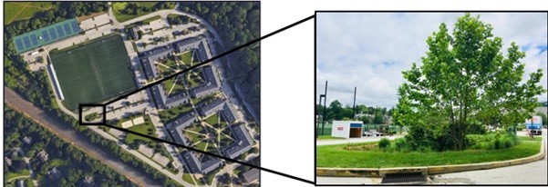 Figure 2: Location of the BTI in the west campus (left) and BTI with the outflow inlet (right) Figure 2: Location of the BTI in the west campus (left) and BTI with the outflow inlet (right)