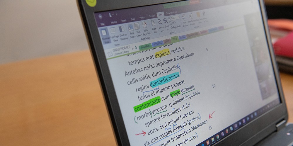 Computer screen displaying Latin text Computer screen displaying Latin text