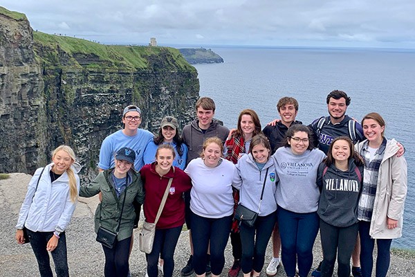 Villanova students pose for a photo by the cliffs of Ireland's coastline. Villanova students pose for a photo by the cliffs of Ireland's coastline.