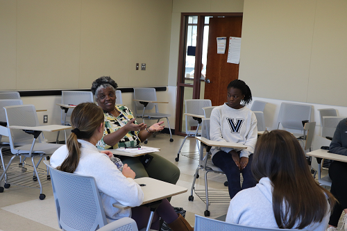 Students meeting with teacher Students meeting with teacher