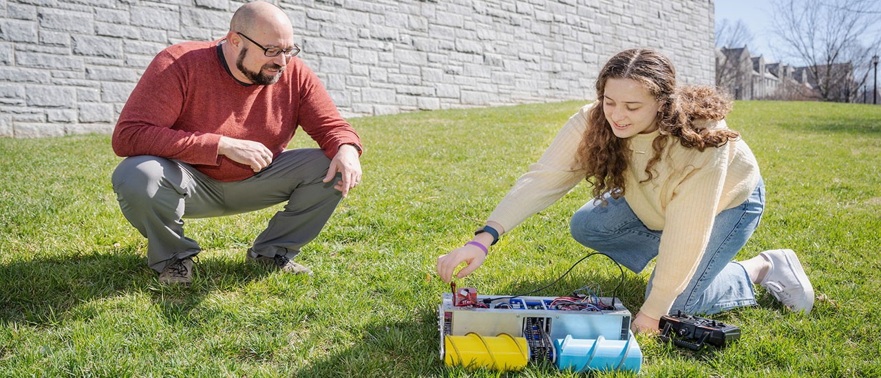 engineering-professor-student-outside Engineering professor and student outside