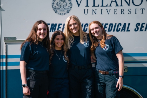 Nurse VEMS-Teagan Sullivan_Mary Fossaceca_Katherine Wyse_Sally Boucher- spring 2022 Four nuring students, part of campus emergency squad.