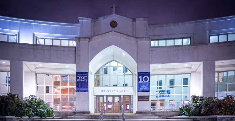 Bartley Hall with Real Estate Banners on the outside