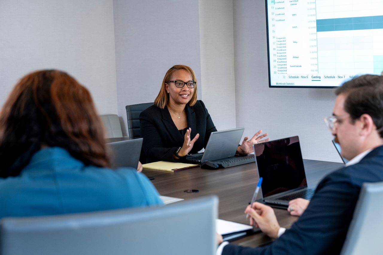 5 people in a corporate conference room 