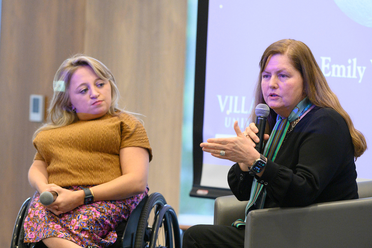 Speakers Emily Voorde and Maureen O'Brien during a fireside chat