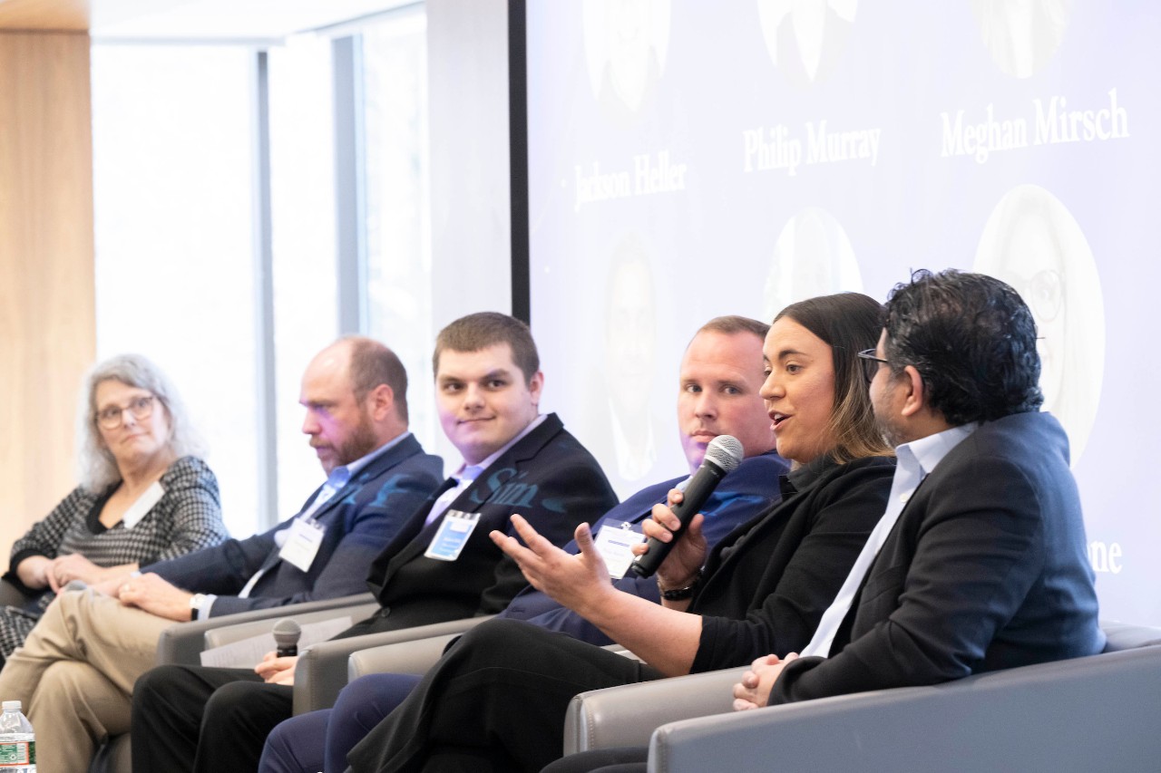 Panel on Empowering Neurodiversity in the Workplace with Dana Barone (OVR), Dave Simonetti (Wawa), Jackson Heller (VUnited Scholars), Philip Murray (VUnited Scholars), Meghan Mirsch (Comcast), and Niranjan Haridass (KPMG)